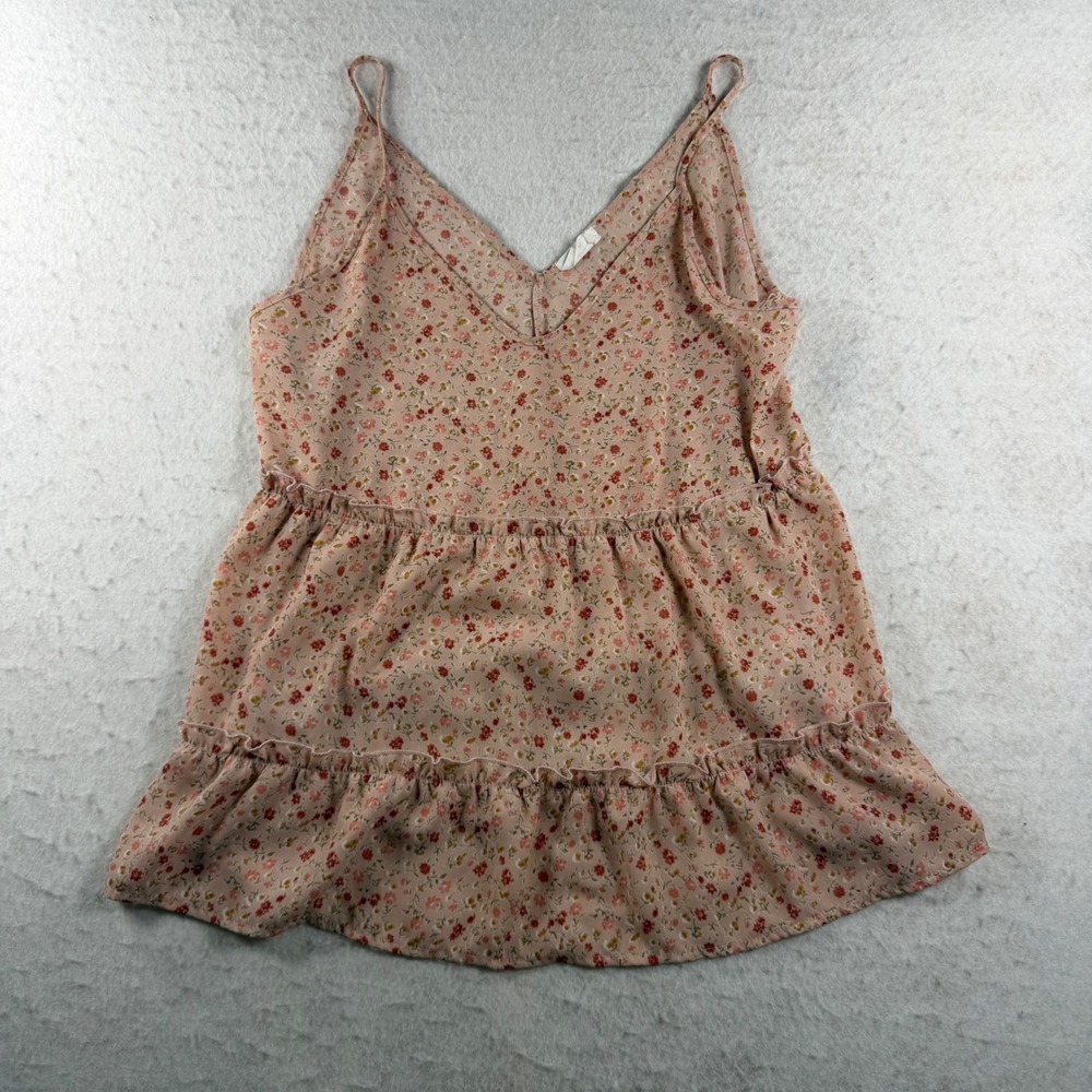 Sienna Sky Womens Pink Floral Tiered Ruffle Camisole Top V-Neck Size M